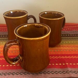 Set of Three vintage diner coffee shop brown glazed mugs cups rego style